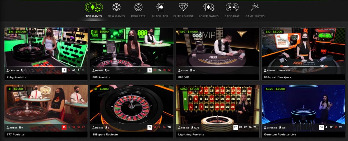 888 Casino Live Dealer games