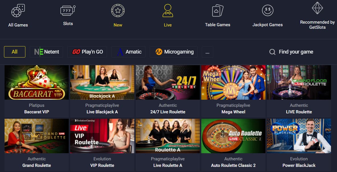 GetSlots Live Casino